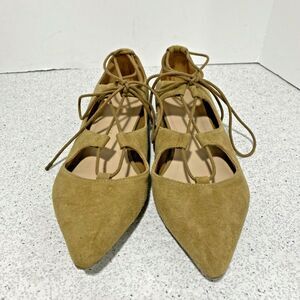 Loeffler Randall Ambra ladies 6B tan suede ghillie ballerina flats lace up shoes